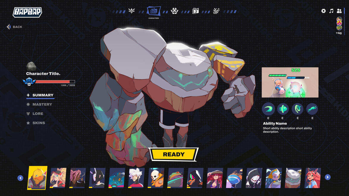 Rocky's Character Screen Rocky's Character Screen