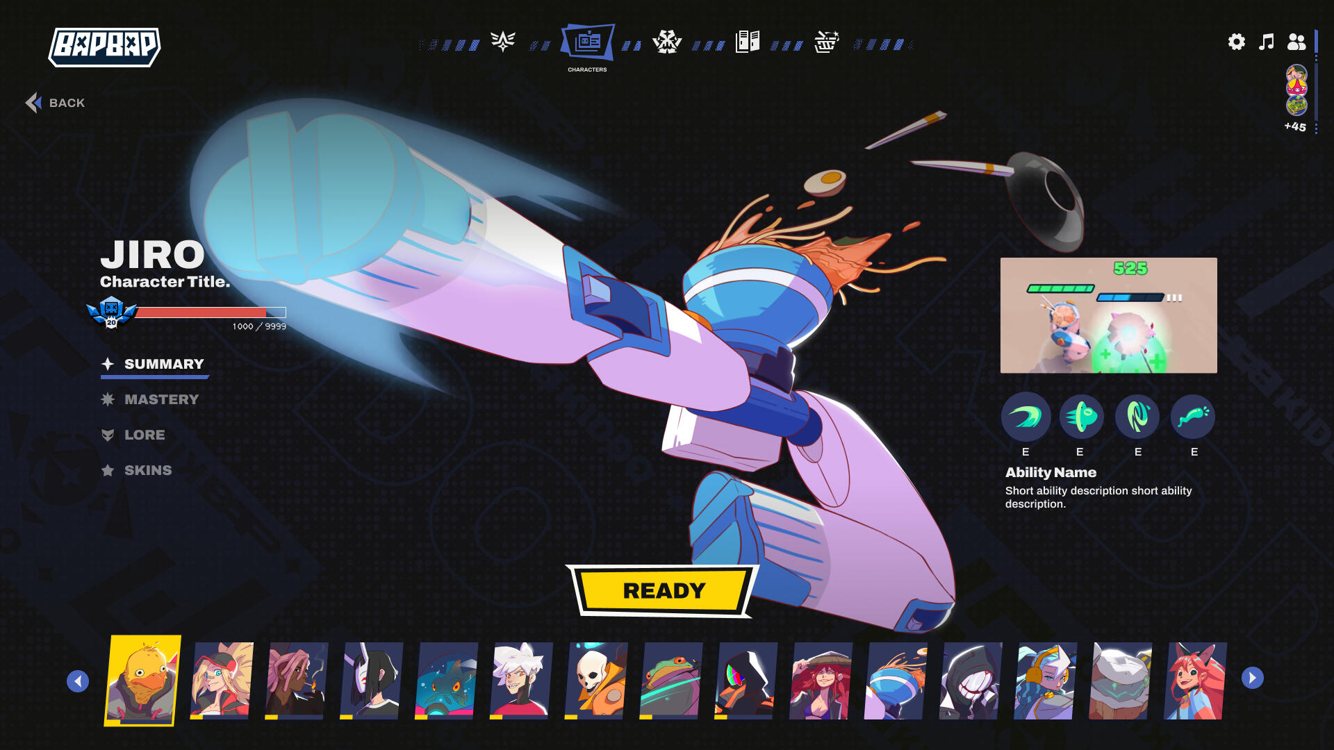 Jiro&#39;s Character Screen